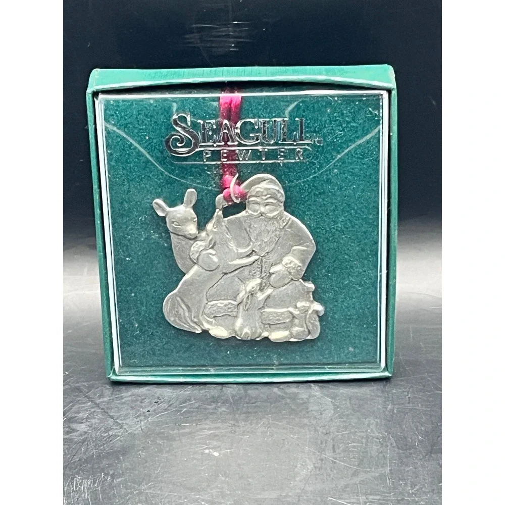 Set of 2 Seagull Pewter Christmas Ornaments Santa‎ Claus Vtg Made In Nova Scotia